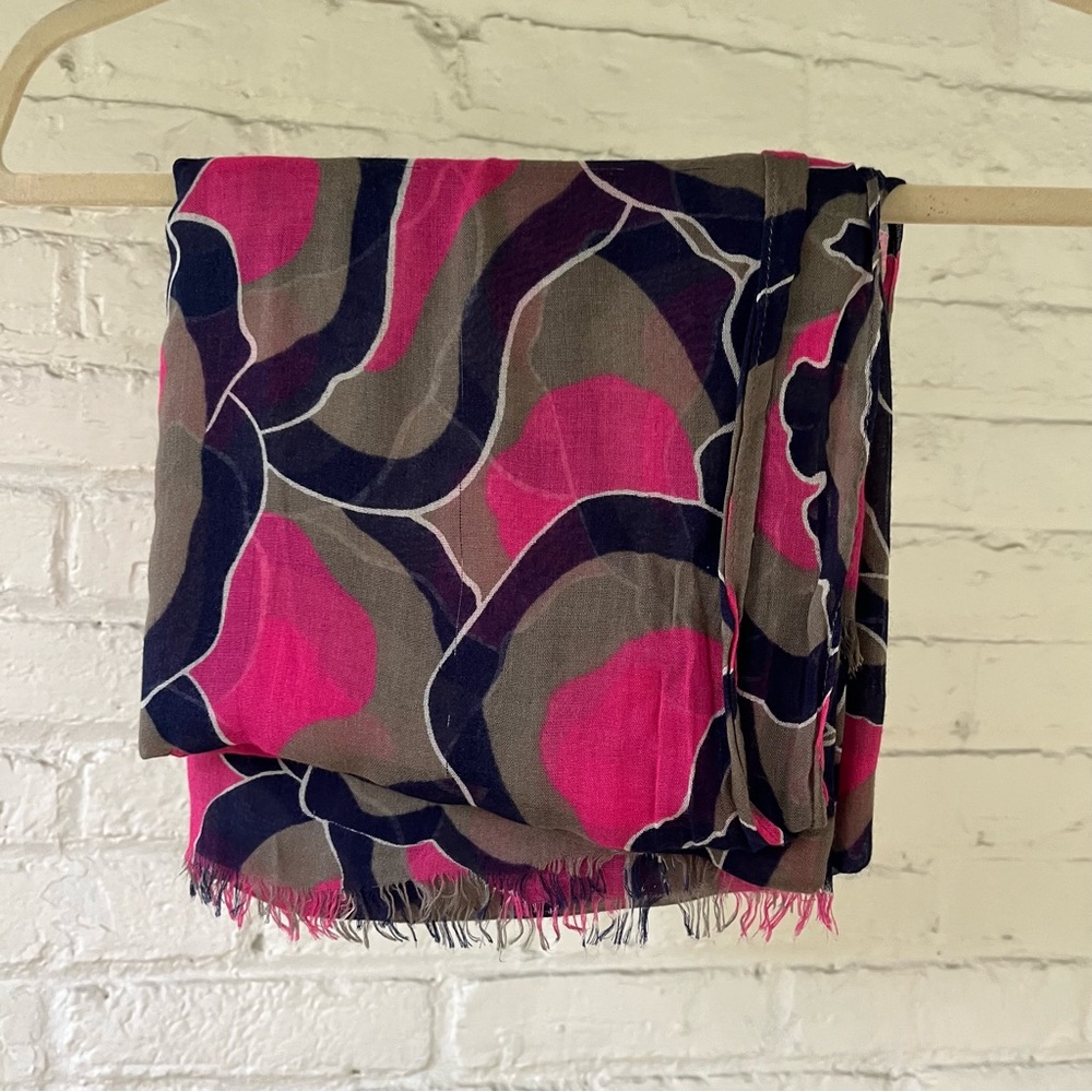 Pink, Navy Blue, Gray, and White Cotton Scarf - Picture 10 of 10